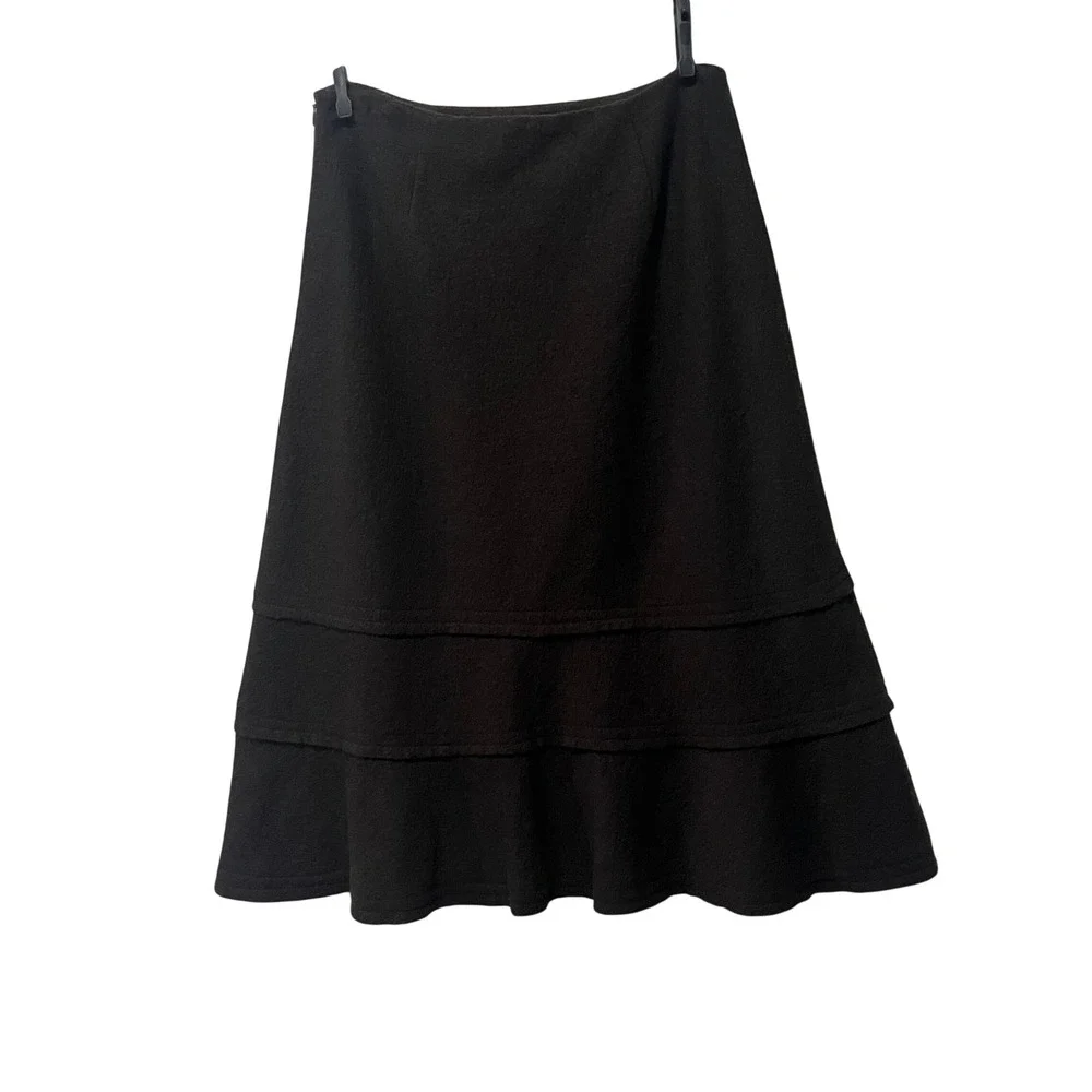 Harold's Wool A-Line Skirt Womens 2 Brown Tiered Ruffle Hem Midi Academia Career